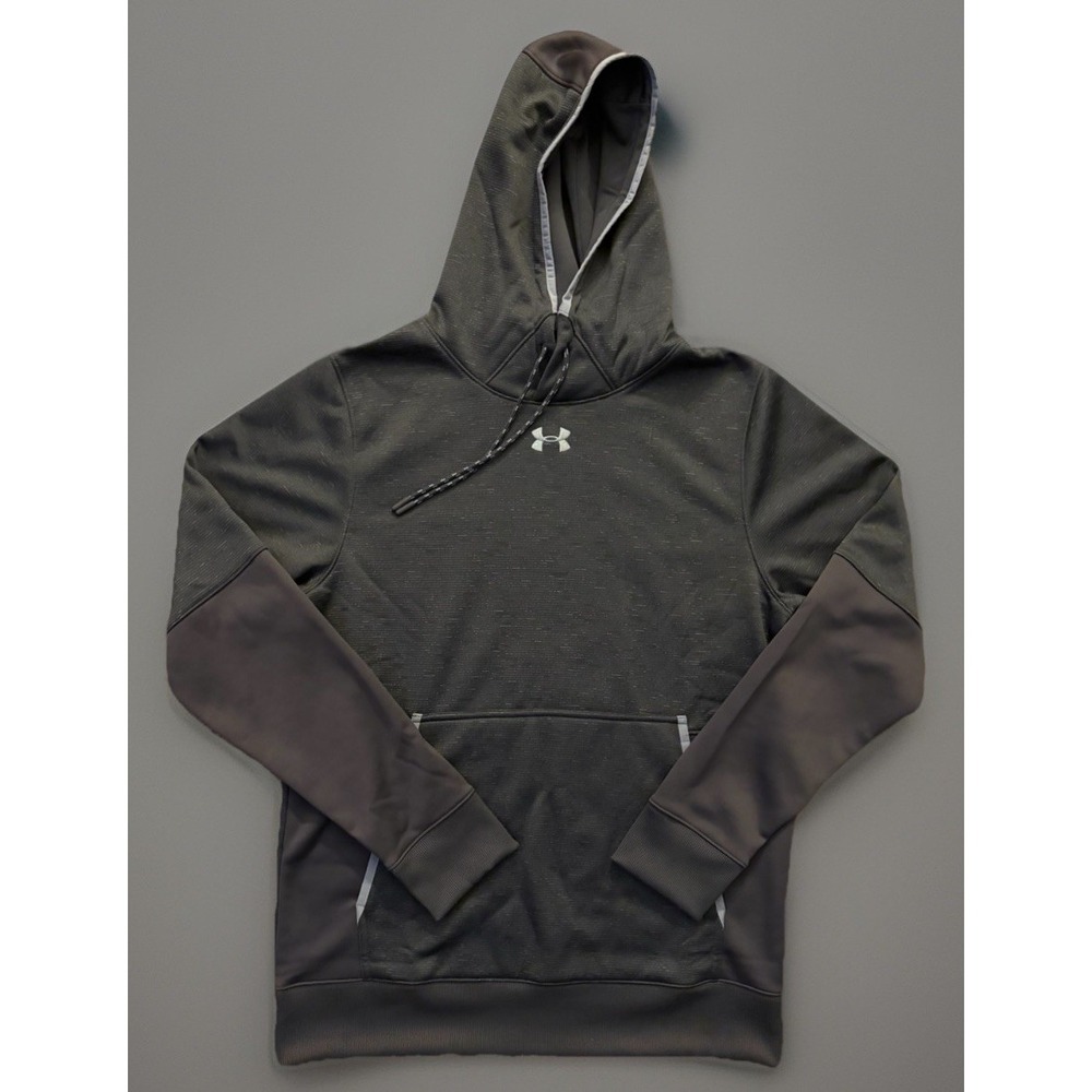 Under Armour Storm UA Armour Fleece Textured Hoodie Gray Logo Sporty Small JBHS